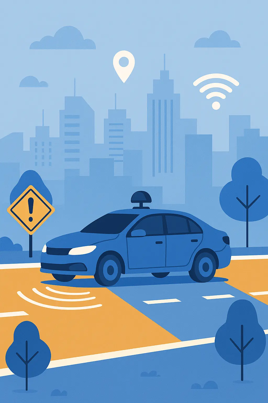 Self-driving car on an urban road